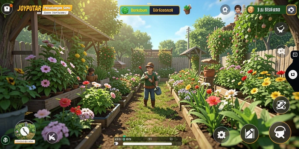 Tangkapan layar gameplay JOYPUTAR yang menunjukkan ladang subur.