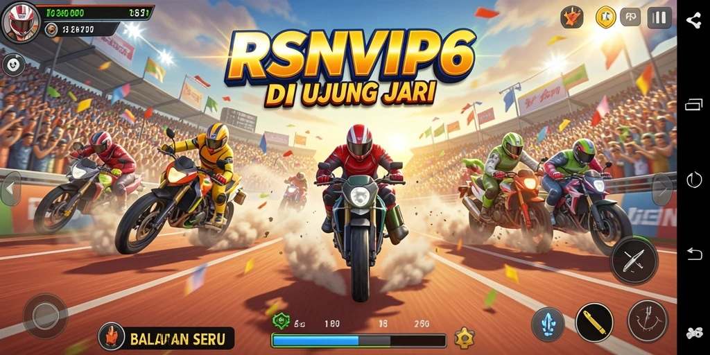Tampilan utama gameplay RSNVIP6 dengan mobil balap yang melaju kencang.